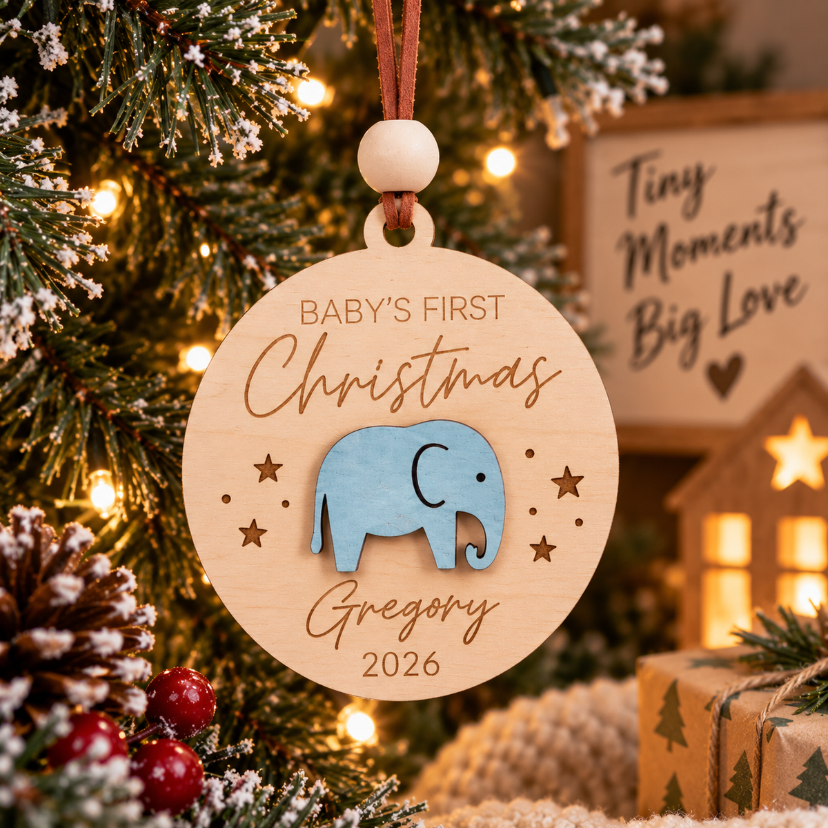 Baby's First Christmas - Elephant - Personalized Ornament