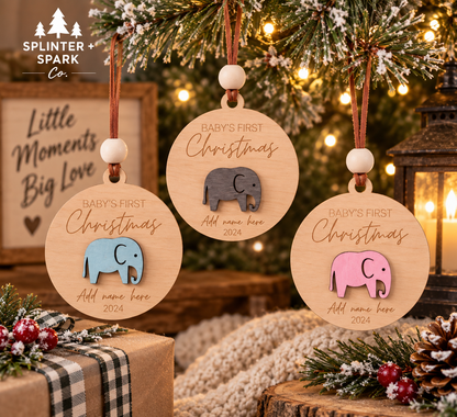 Baby's First Christmas - Elephant - Personalized Ornament