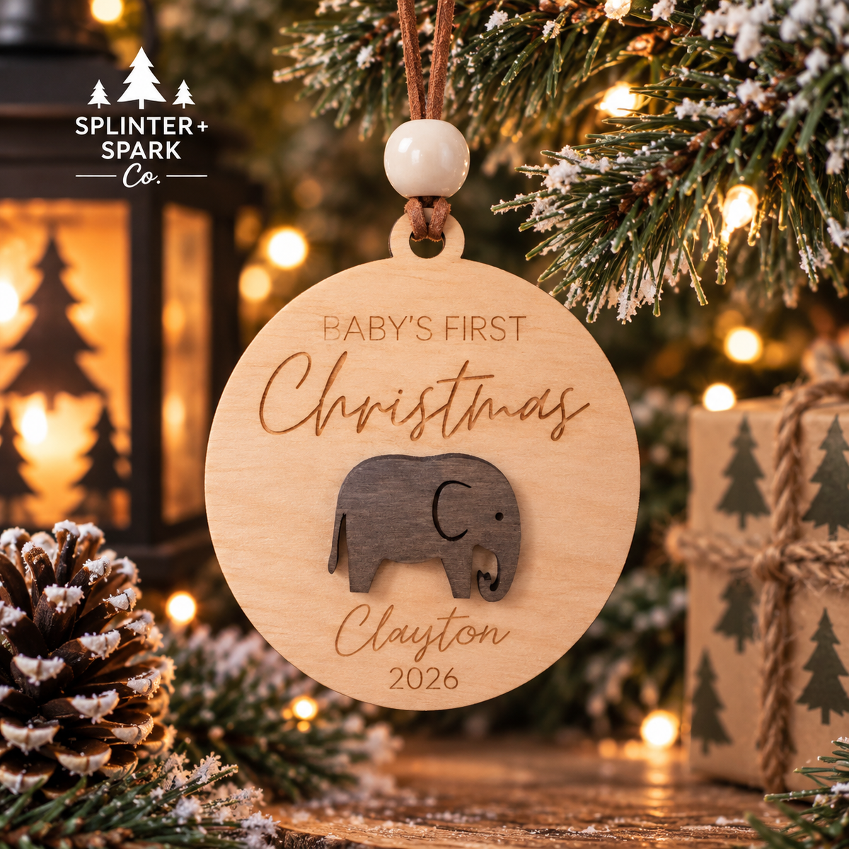 Baby's First Christmas - Elephant - Personalized Ornament