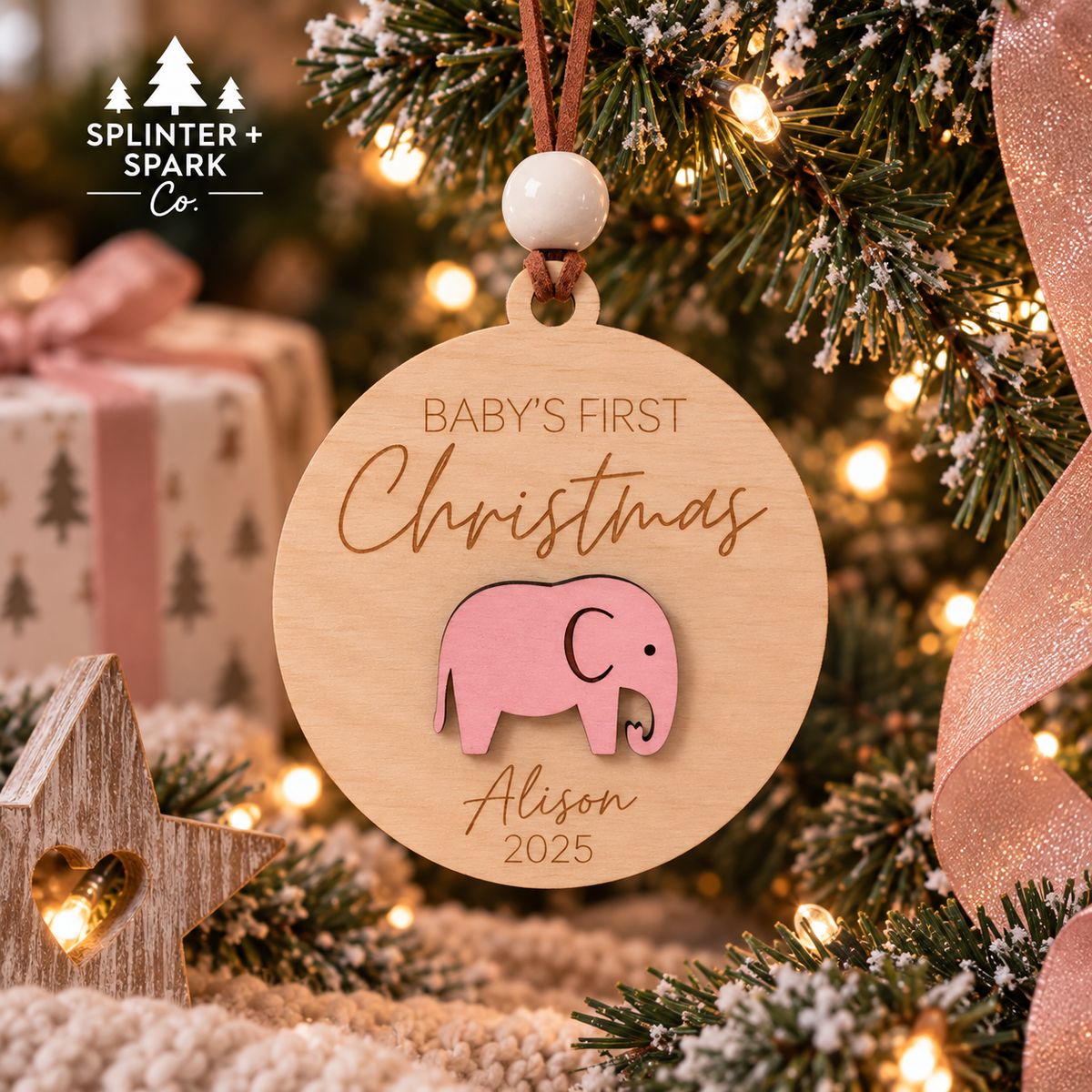 Baby's First Christmas - Elephant - Personalized Ornament