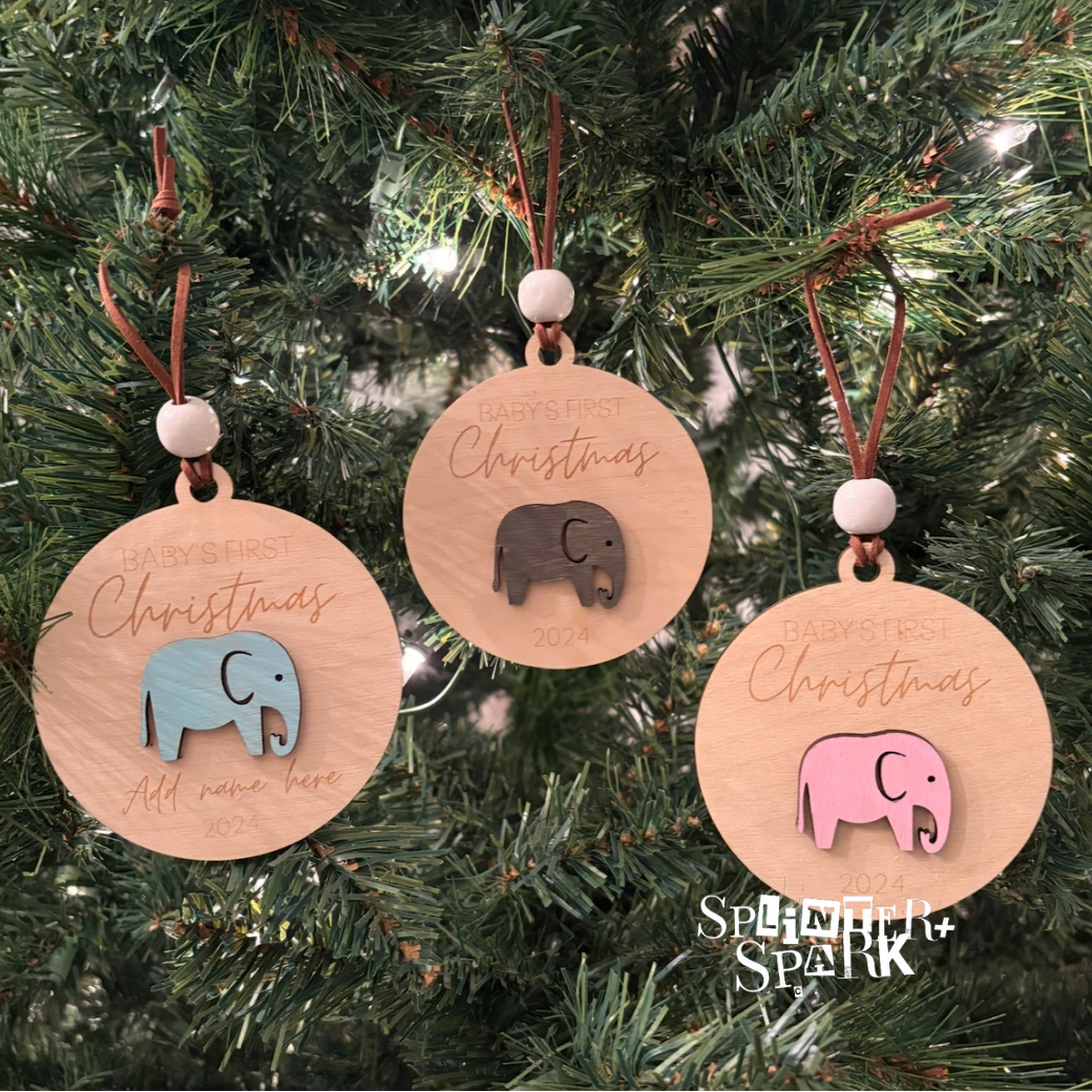 Baby's First Christmas - Elephant - Personalized Ornament