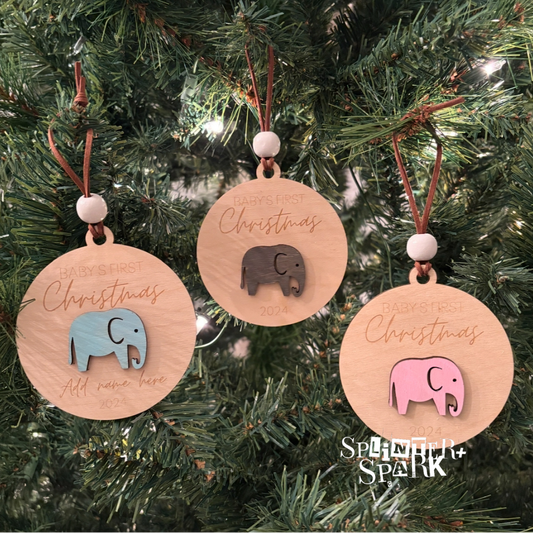 Baby's First Christmas - Elephant - Personalized Ornament