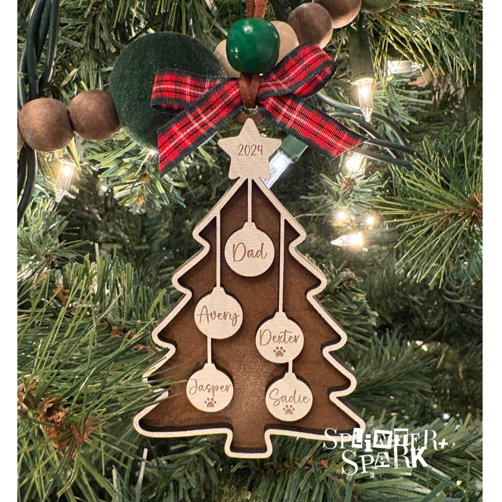 Custom Tree Ornament, Family Decor, London ON, Splinter and Spark Co
