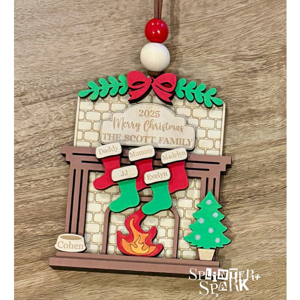 Personalized Family Fireplace - Tree Ornament