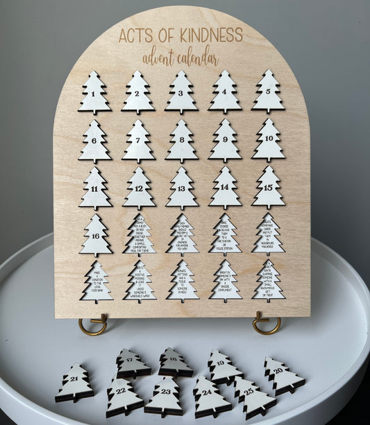 Acts of Kindness Advent Calendar. Laser engraved wood Christmas items. 2 sizes available. Splinter and Spark Co. London, Ontario 