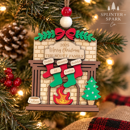 Personalized Family Fireplace - Tree Ornament