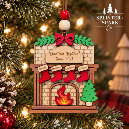 Personalized Family Fireplace - Tree Ornament