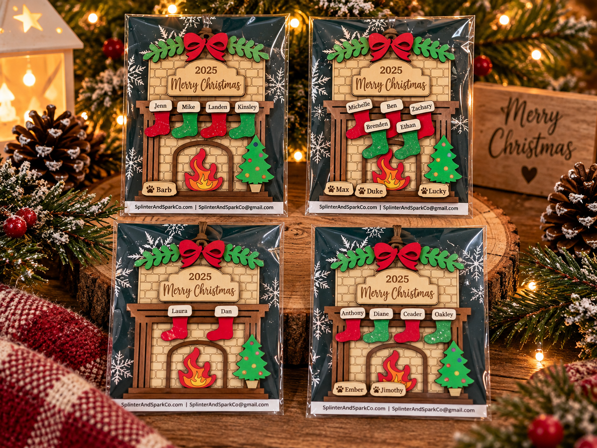 Personalized Family Fireplace - Tree Ornament