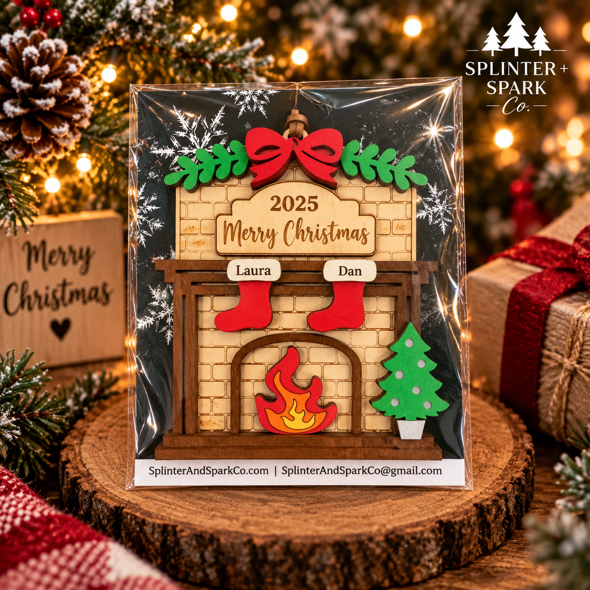 Personalized Family Fireplace - Tree Ornament