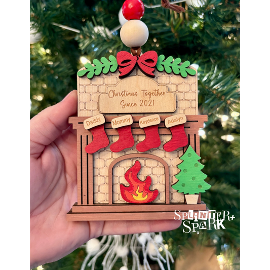 Personalized Family Fireplace - Tree Ornament