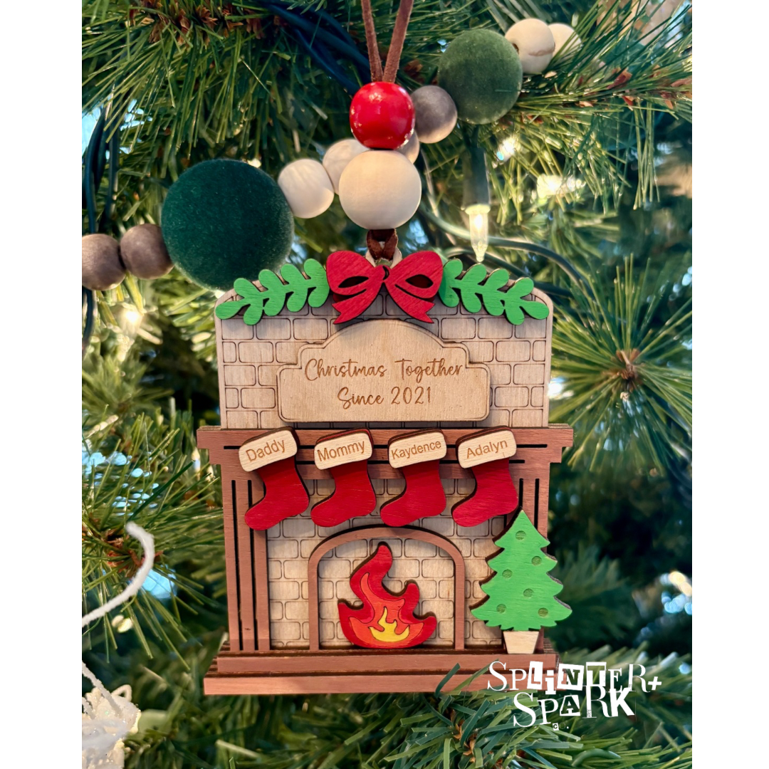Personalized Family Fireplace - Tree Ornament