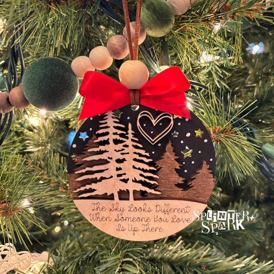 The Sky Looks Different Memorial Tree Ornament - Black Night Sky Wood Backer