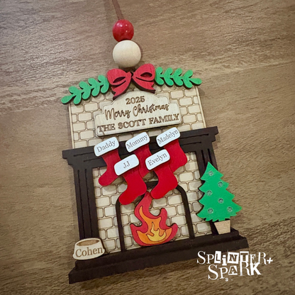 Personalized Family Fireplace - Tree Ornament